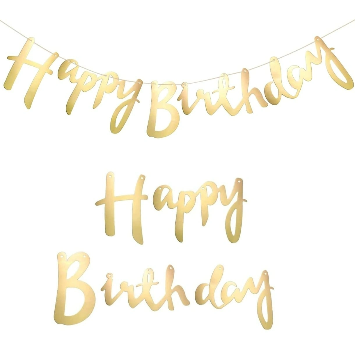 Happy Birthday Gold Cursive Metallic Paper Banner