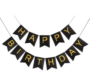 Happy Birthday Black & Gold Large Pennant Banner