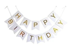 Happy Birthday White & Gold Large Pennant Banner