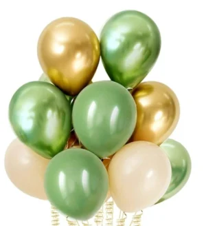 Green Sage, Gold & Beige Latex Balloon Set ( Pack of 12 )