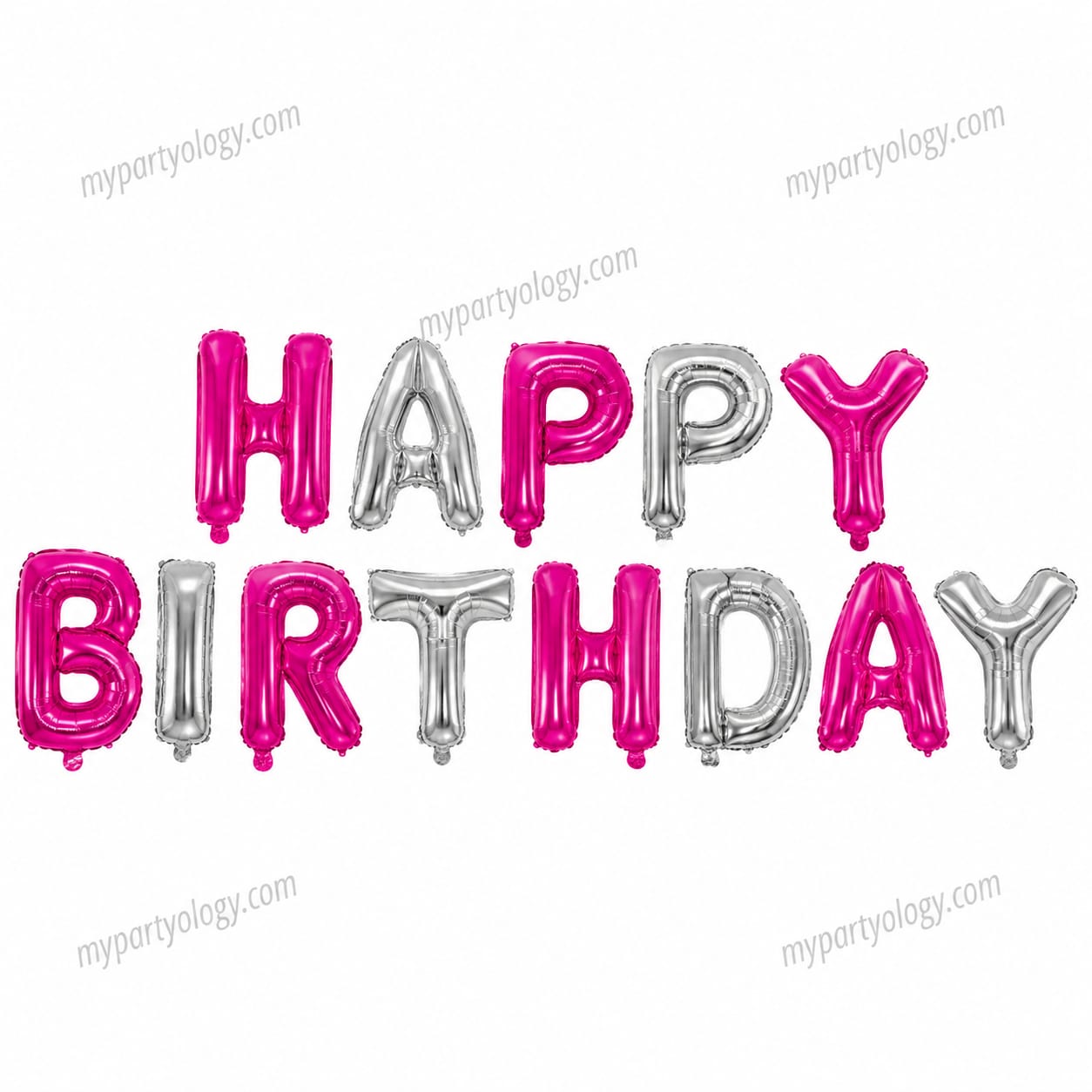 Happy Birthday Pink & Silver 16" Foil Balloon Banner