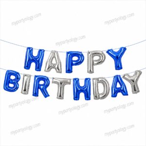 Happy Birthday Blue & Silver 16" Foil Balloon Banner