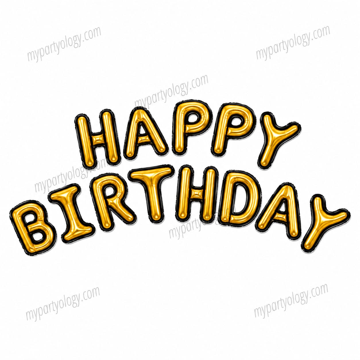 Happy Birthday Gold With Black Outline 16" Foil Balloon Banner