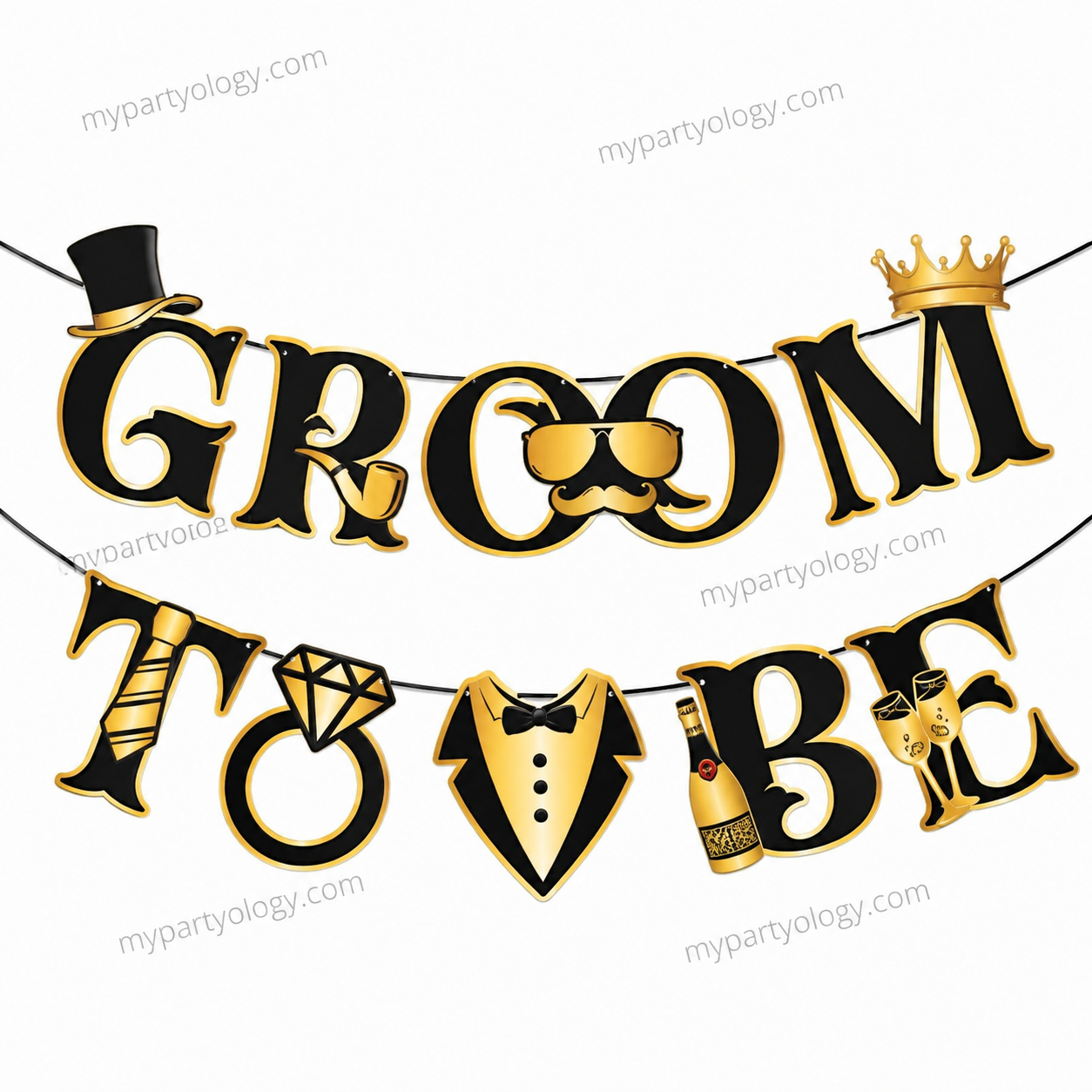 Groom To Be Black & Gold Paper Banner