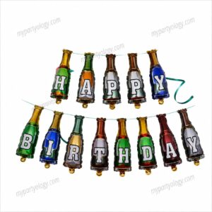 Happy Birthday Beer Bottles 16" Foil Balloon Banner
