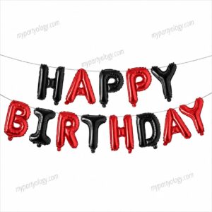 Happy Birthday Red & Black 16" Foil Balloon Banner