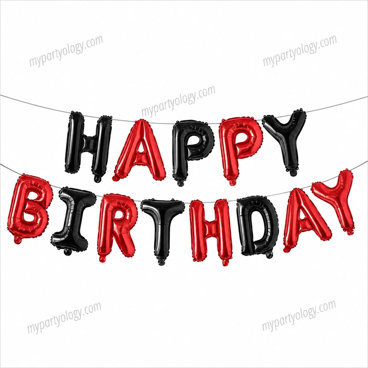 Happy Birthday Red & Black 16" Foil Balloon Banner