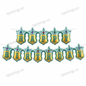 Happy Birthday Blue Crown Garland 16" Foil Balloon Banner