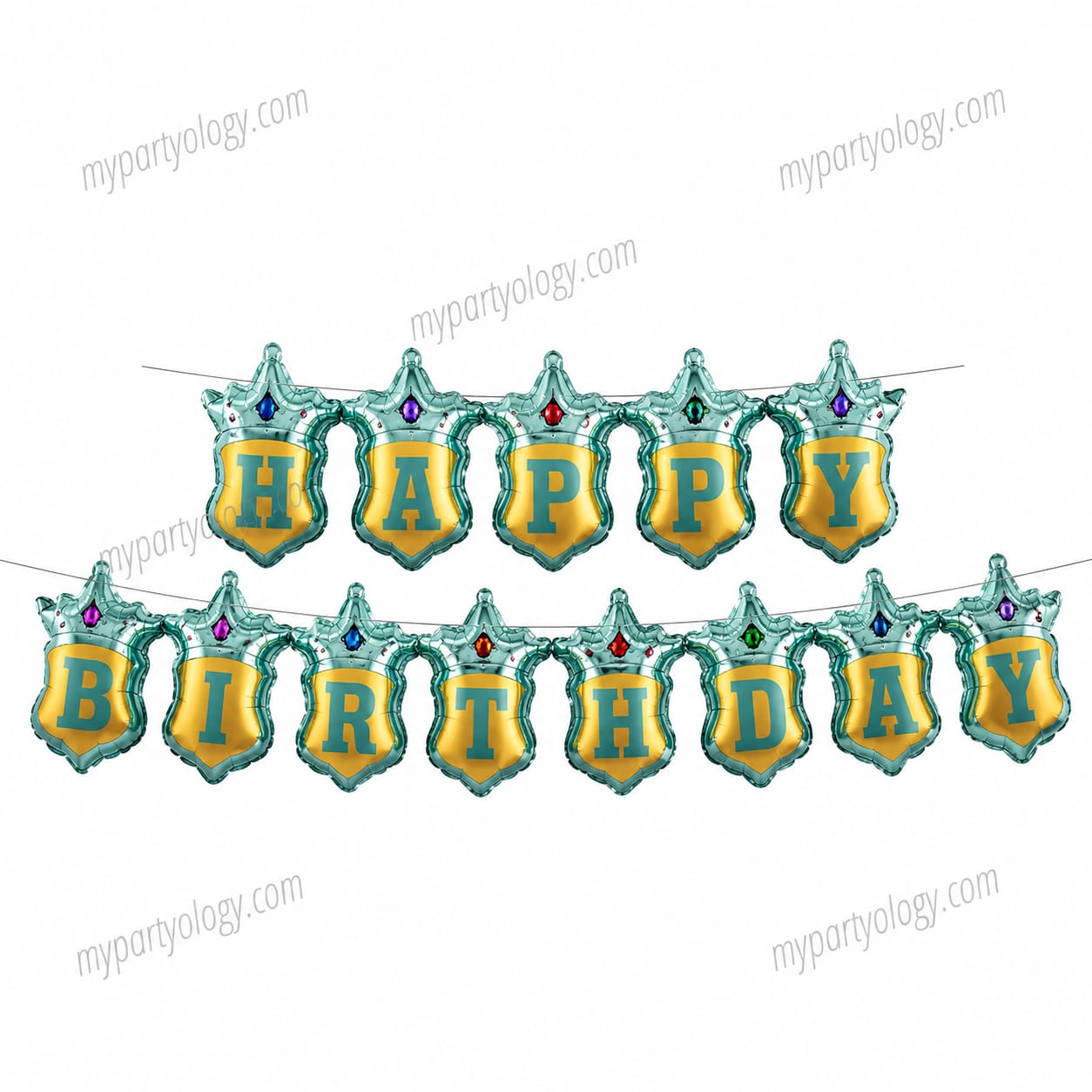 Happy Birthday Blue Crown Garland 16" Foil Balloon Banner