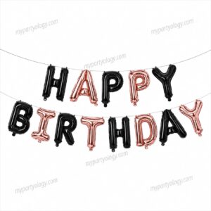 Happy Birthday Rose Gold & Black 16" Foil Balloon Banner