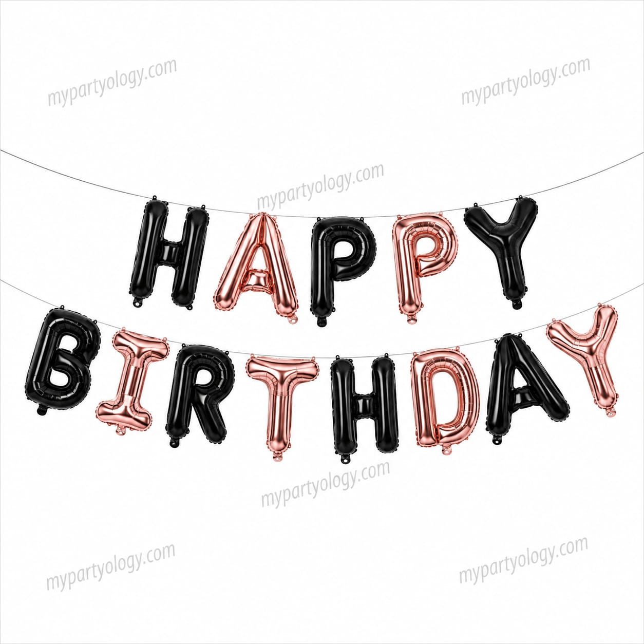 Happy Birthday Rose Gold & Black 16" Foil Balloon Banner