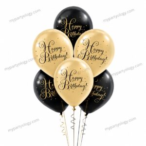 Happy Birthday Black & Gold Cursive 12" Latex Set (Pack of 6)