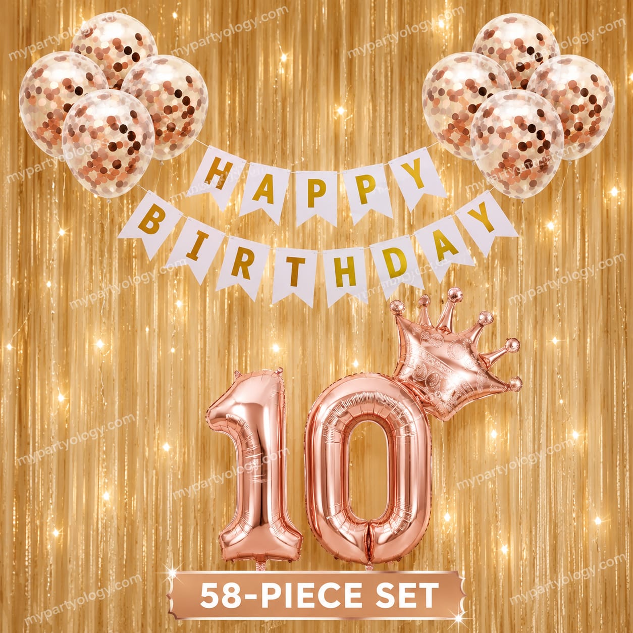 10th Celebration Rose Gold Confetti Decoration Kit (Pack of 58)