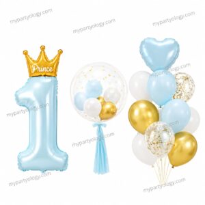 1st Birthday Prince Blue Crown Balloon Set (Pack of 24)