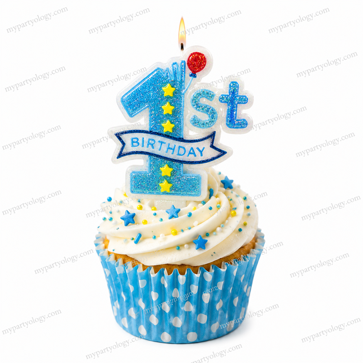 Light Blue Glitter 1st Birthday Candle