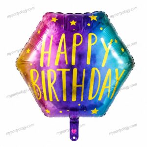Happy Birthday Pastel Multicolour Hexagon 22" Foil Balloon