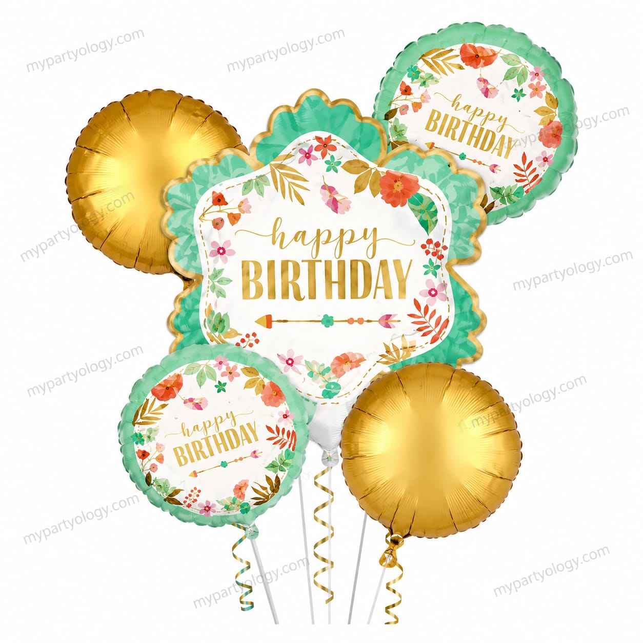 Happy Birthday Spring Flowers Foil Balloon Set (Pack of 5)