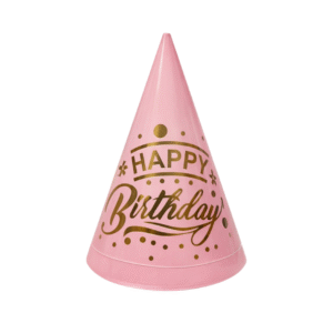 Pink & Gold Happy Birthday Cone Hats (Pack of 8)
