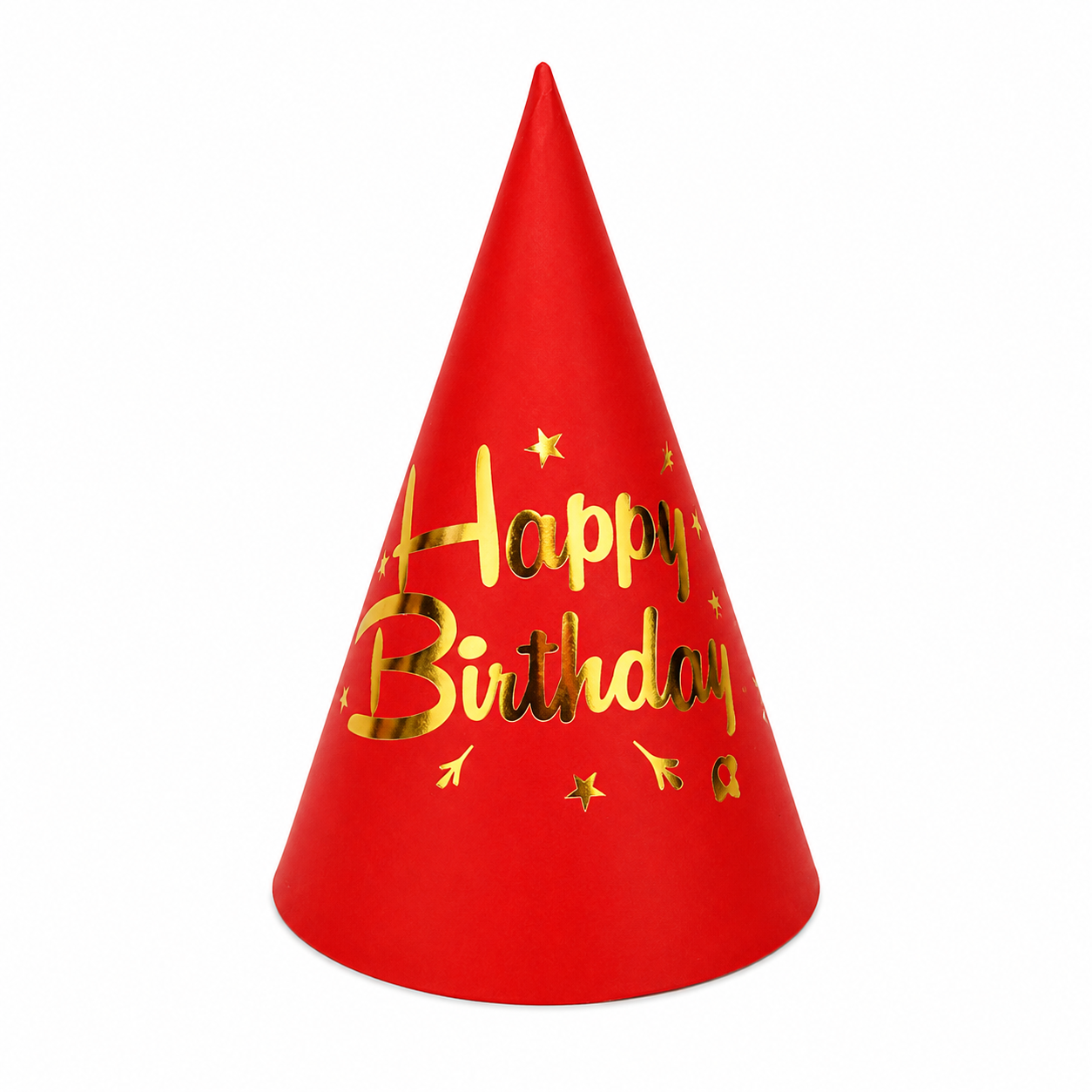 Red & Gold Happy Birthday Cone Hats (Pack of 8)