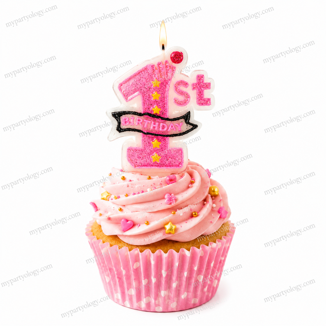Light Pink Glitter 1st Birthday Candle