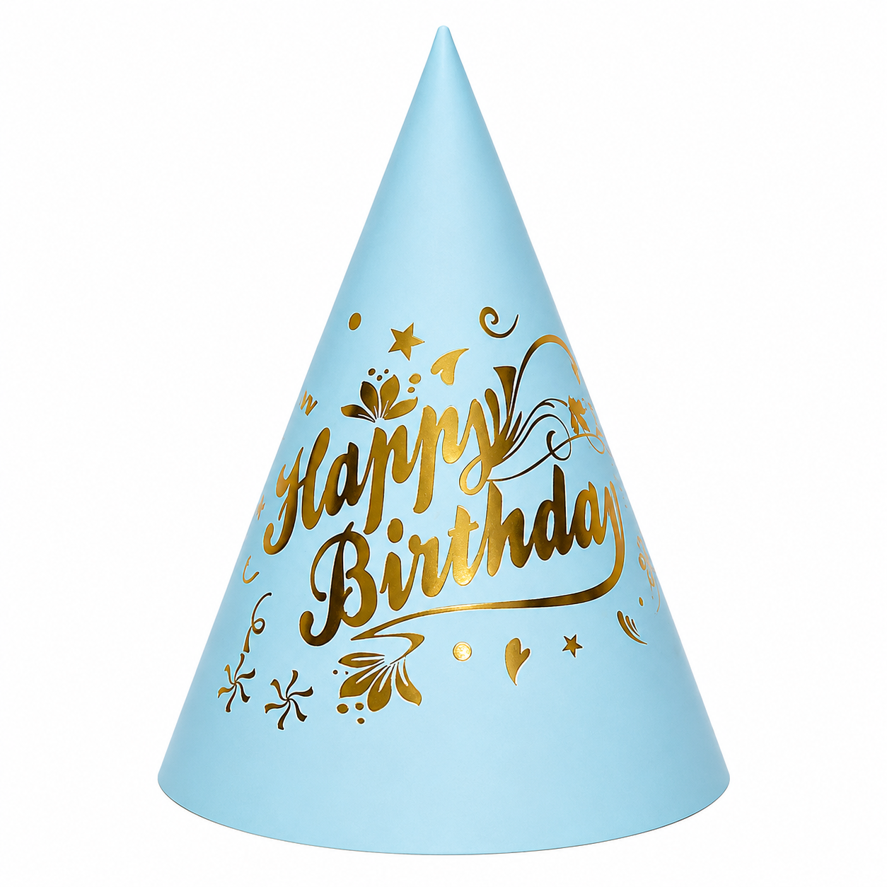 Blue & Gold Happy Birthday Cone Hats (Pack of 8)