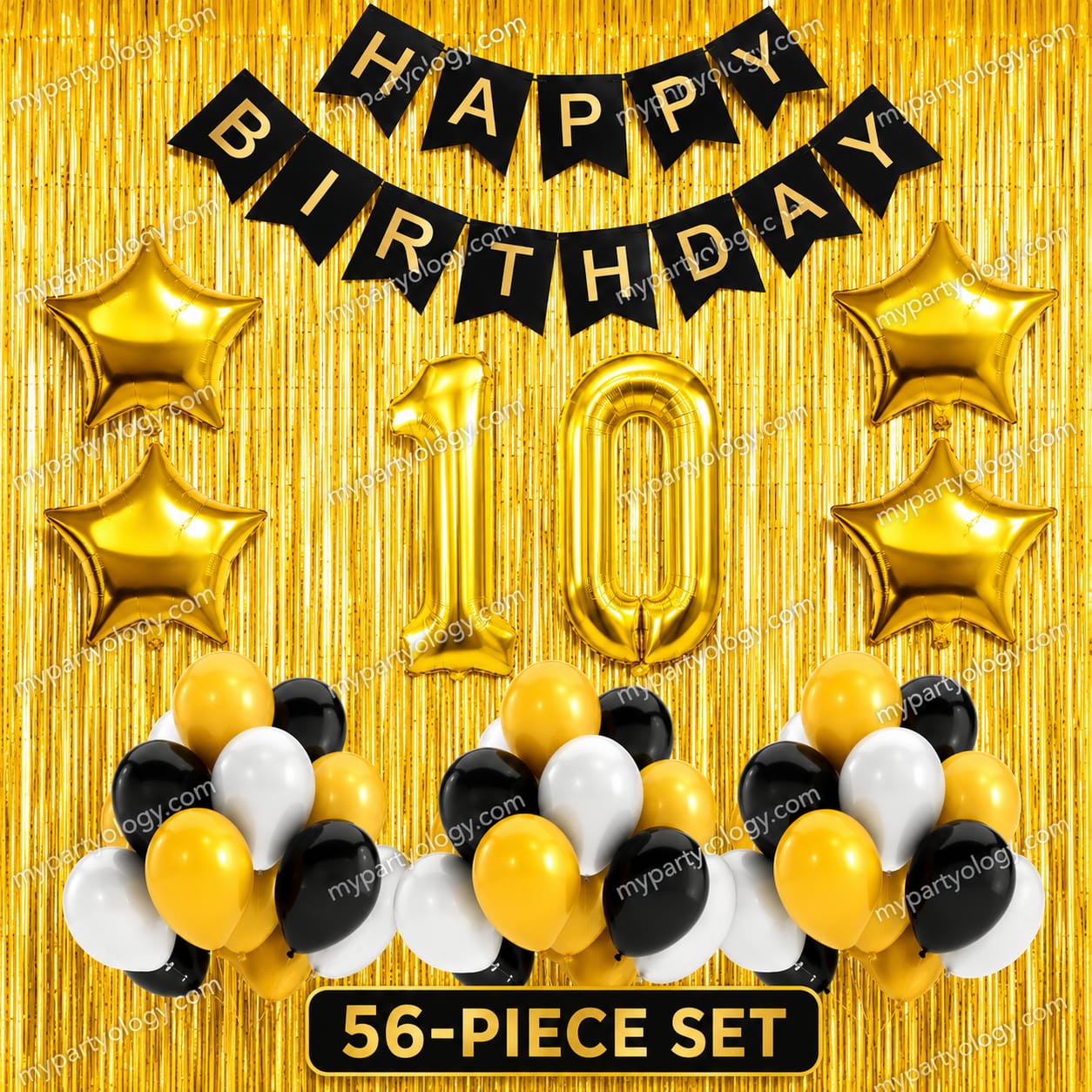 10th Celebration Gold Confetti Decoration Kit (Pack of 56)