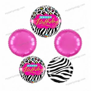 Happy Birthday Pink & Black Zebra Foil Balloon Set (Pack of 5)