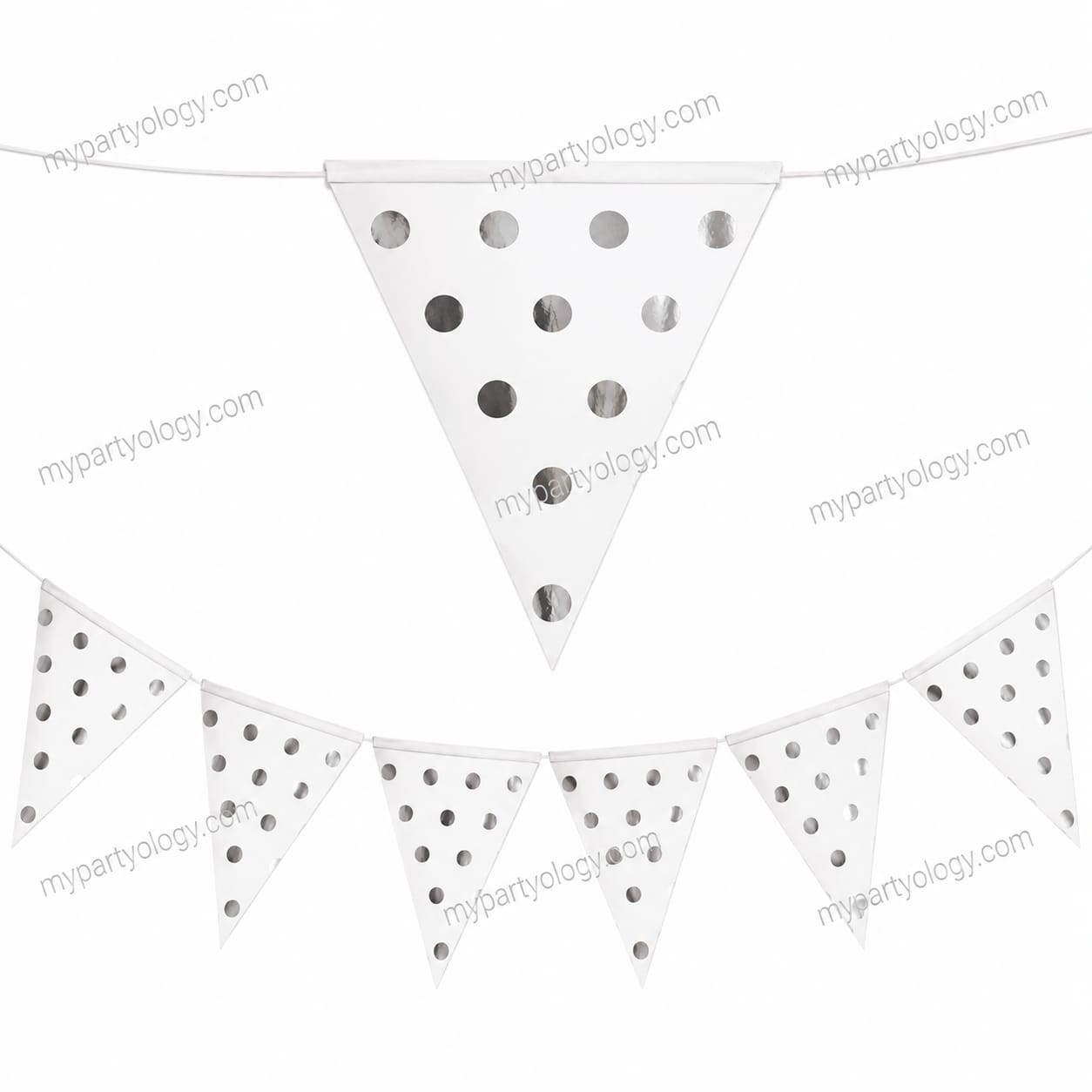 White with Large Silver Dots 10ft Flag/Pennant Banner