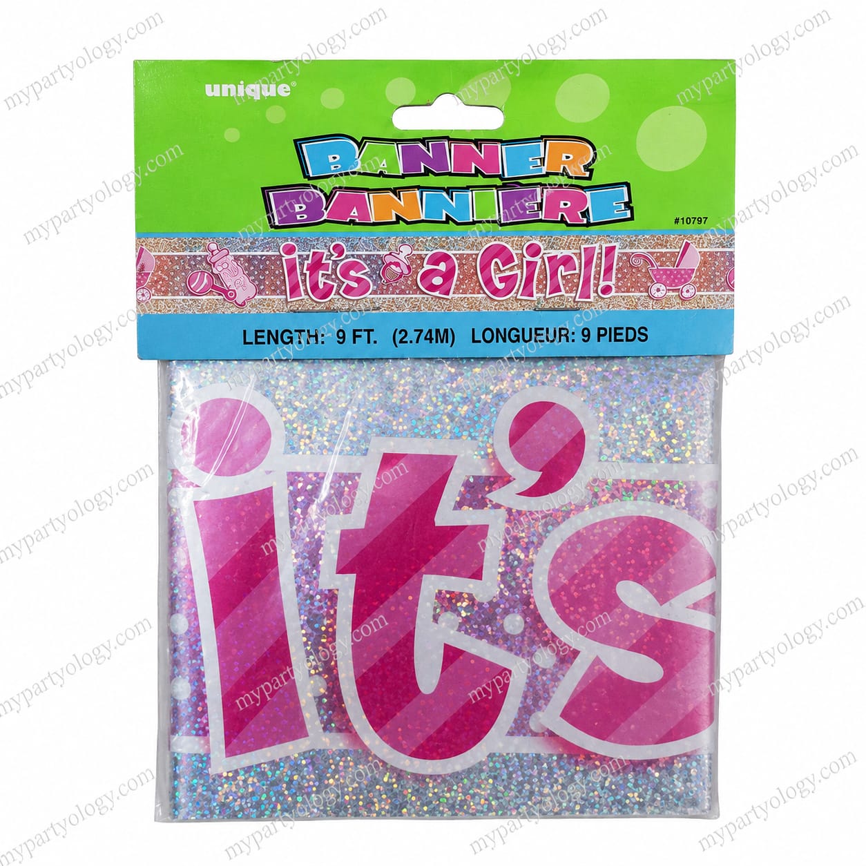 It's A Girl Prism Foil 9ft Banner 1/pkt - Image 2