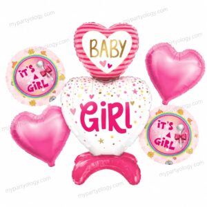 Baby Girl Pink Heart Foil Balloon Set (Pack of 5)