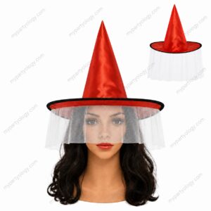 Witch Netted Veil Red Hat