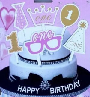 1st Birthday Pink Paper Cake Topper (Pack of 6)