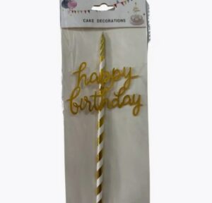 Spiral Gold Candle with Happy Birthday Cake Topper
