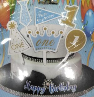1st Birthday Blue Paper Cake Topper (Pack of 6)