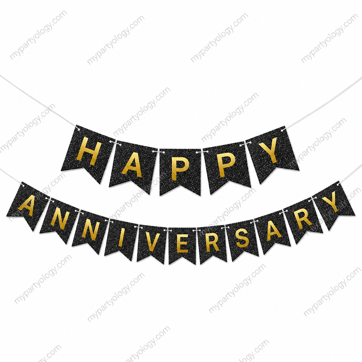 Happy Anniversary Black Glitter Banner