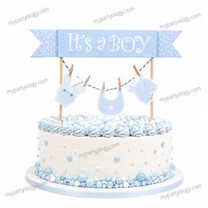 Its A Boy Blue Flag Banner Cake Topper