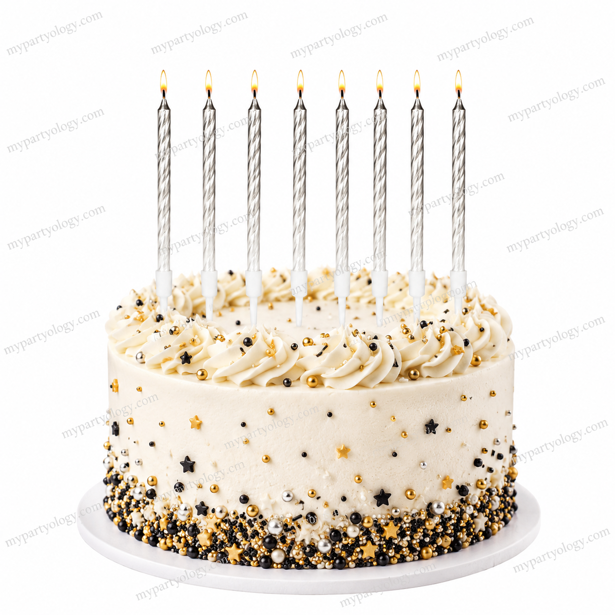 Silver Metallic Spiral Long Candles (Pack of 10)
