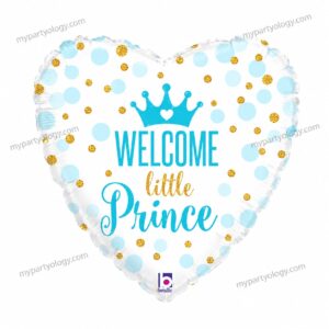 Welcome Little Prince Heart Shaped 18" Foil Balloon (Betallic Italy)