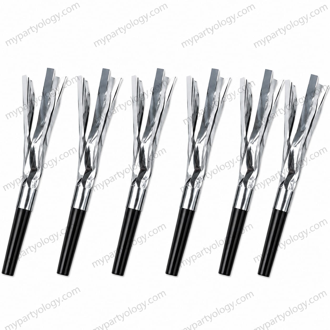 Silver Metallic Streamer Blowout/Noisemaker Set (Pack of 6)