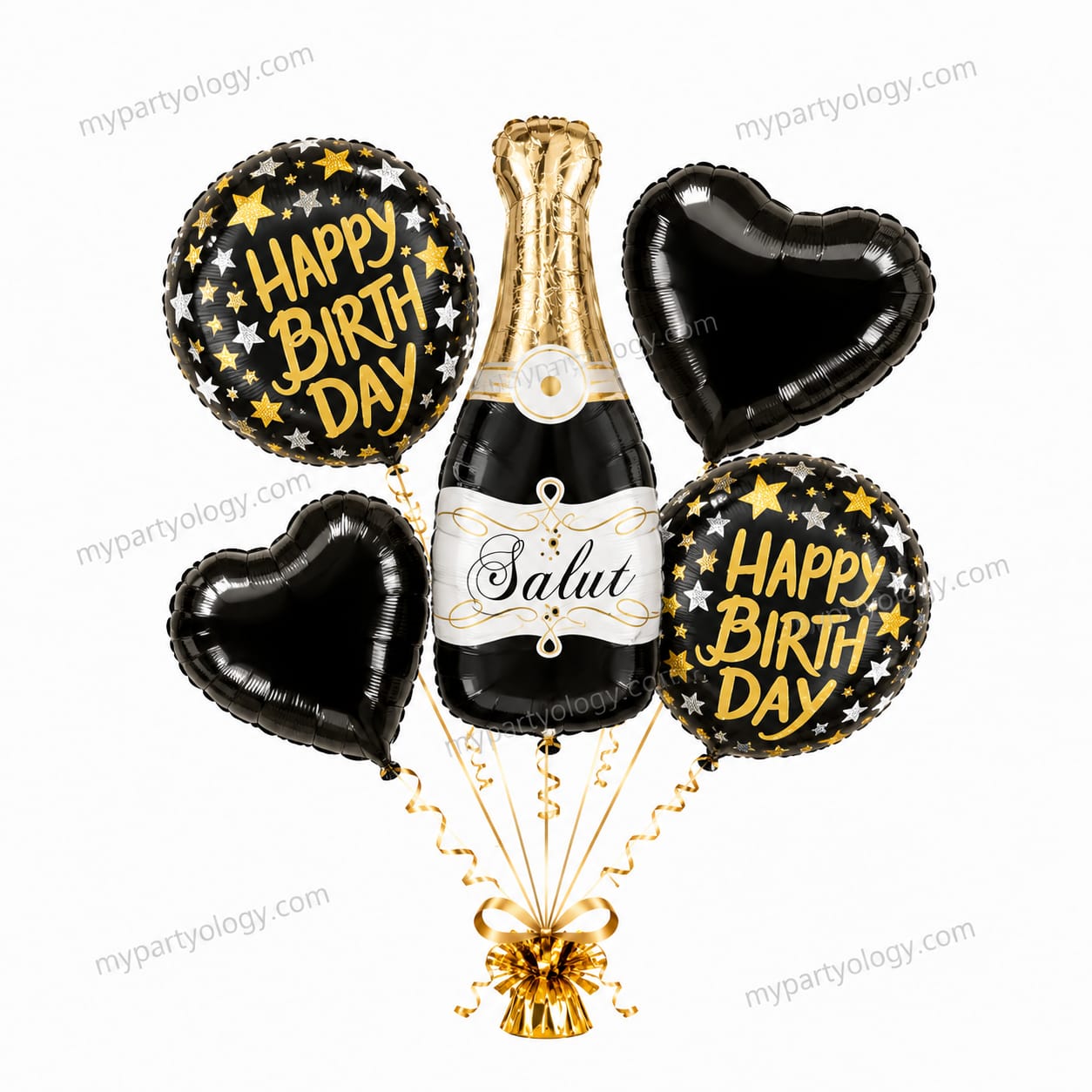 Happy Birthday Black Champagne Bottle Foil Balloon Set (Pack of 5)