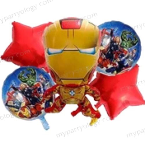Iron Man Cartoon Foil Balloon Set (Pack of 5)