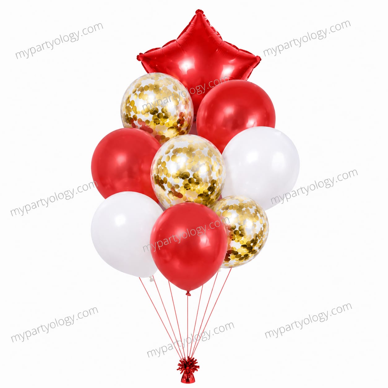Red Star & White/Red Confetti Balloon Set (Pack of 9)