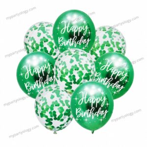 Happy Birthday Green Chrome & Confetti 12" Balloon Set (Pack of 8)