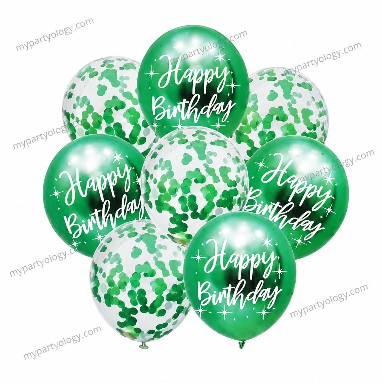 Happy Birthday Green Chrome & Confetti 12" Balloon Set (Pack of 8)
