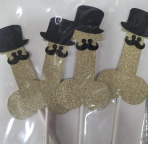 Gold Dicky Top Hat Cake Topper (Pack of 4)