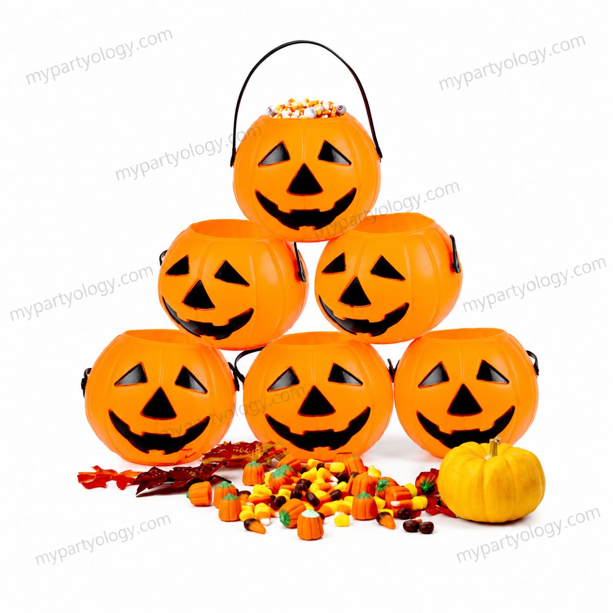 Orange Small Plastic Pumpkin Pail Set (Pack of 6)