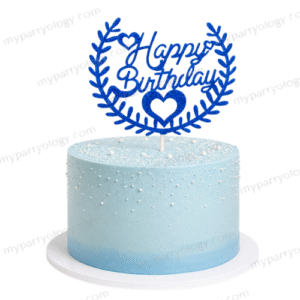 Happy Birthday Blue Wreath Cake Topper