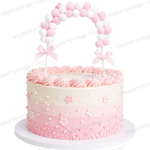 Pom Pom Blue or Pink & White Arch Cake Topper - Image 3