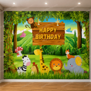 Jungle/Safari Happy Birthday Backdrop (7x5ft)