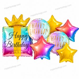 Happy Birthday Pastel Colourful Gift Foil Balloon Set (Pack of 7)